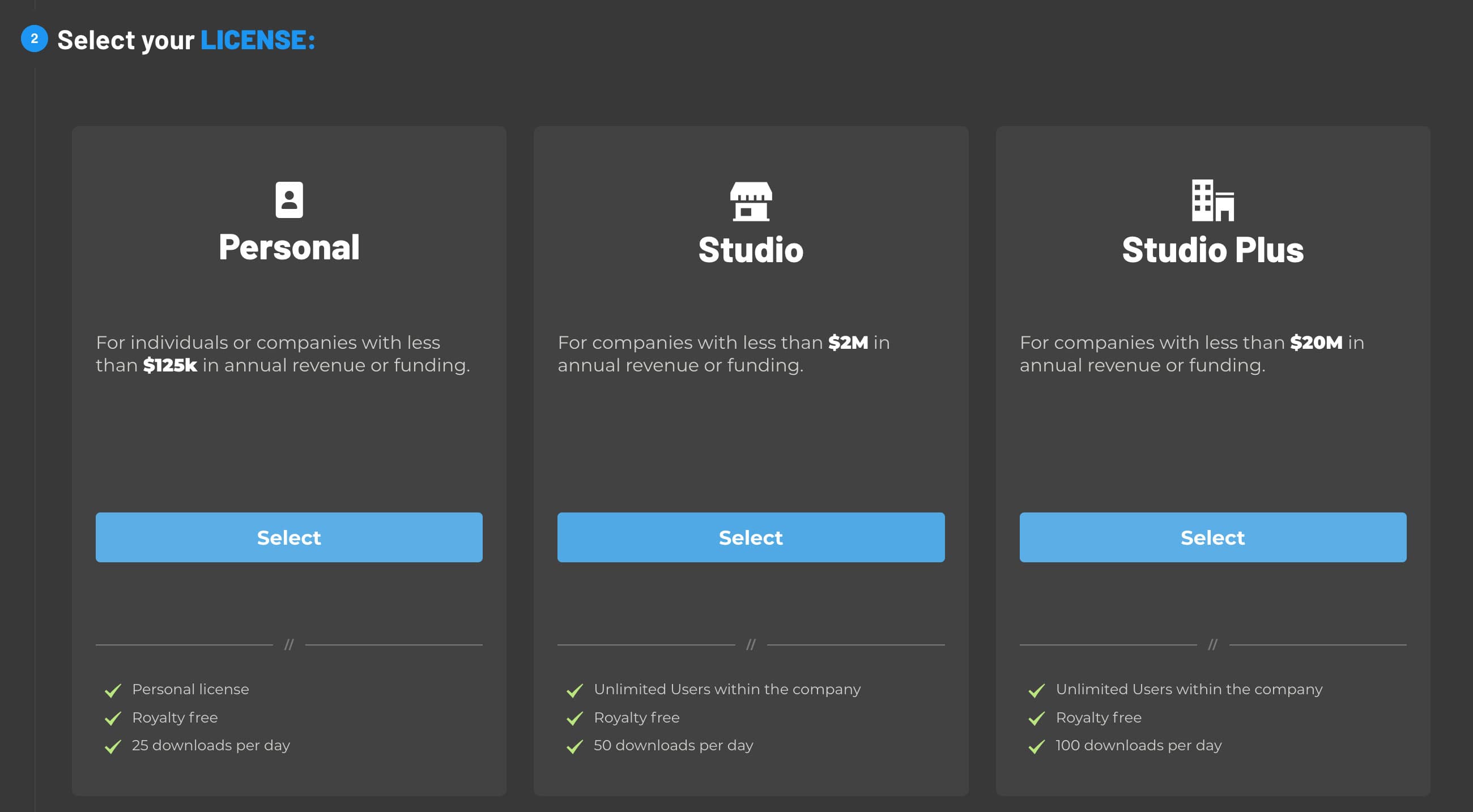 license type options UI
